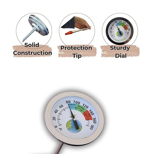 20 Inch Compost Soil Thermometer 0-180° Fahrenheit Backyard Stainless Steel Stem for Composting Bins Outdoor Gardening Planting Easy-to-Read 2.1” Dial Display