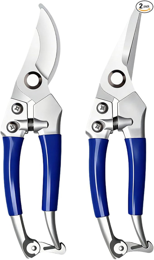 2-Pack Zinc Alloy Pruning Shears Set for Gardening | R3120 Curved & R3121 Straight Garden Shears 8x20cm | Professional Gardening Tools with Bypass Blades for Plants, Flowers & Branches