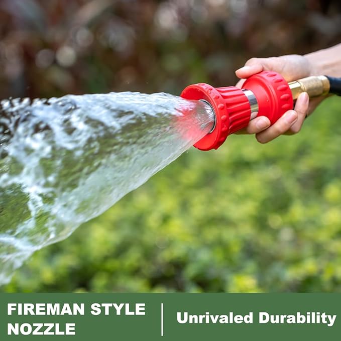 FANHAO Fireman Style Garden Hose Nozzle, Heavy Duty High Pressure Adjustable Sprayer, Leak-Proof Metal Fire Hose Sprayer Nozzle for for Car Washing, Patio Cleaning, Lawn & Pet Showering