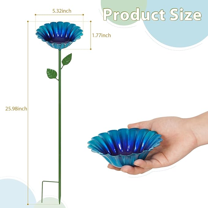 Large Bee Watering Station, 2 Pack Small Bird Bath for Outside, Metal Butterfly Feeders Bowl with 5.32'' Flower Design Bee Bath for Garden Decor