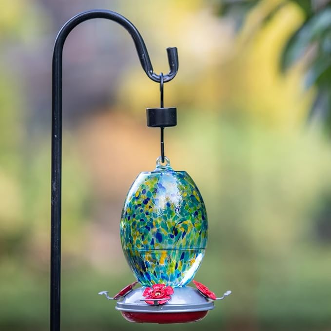 Muse Garden Glass Humming Bird Feeders for Outdoors - 27OZ Blown Glass Hummingbird Feeder - Unique Gift for Mom Gardeners Women, Outdoors Hanging Garden Decor, Includes Ant Moat & Brush, Starry Night