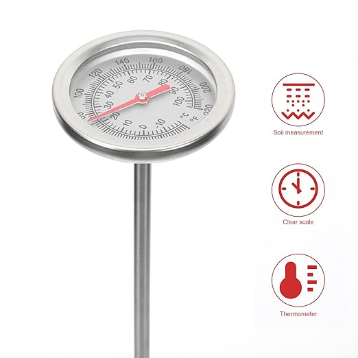 Soil Thermometer Tool Stainless Steel Probe Accurate Temperature Detector for Gardening Measuring Instrument for Compost and Soil Temperature