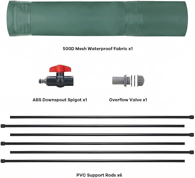 50 Gallon Collapsible Rain Barrel, Foldable 500D PVC Rainwater Collection Barrel with Spigot, Top Mesh and Overflow Valve, Portable Water Storage Tank for Gutter Downspout, Garden Watering