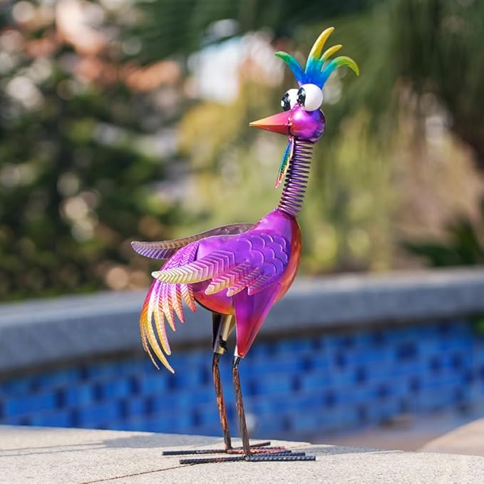 Metal Wacky Rooster Garden Statue, 19'' Rooster Decor Yard Statue Decorations Outdoor, Chicken Yard Art for Outside, Patio, Backyrad, Lawn(Purple)