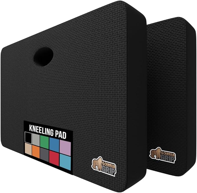 GORILLA GRIP Extra Thick Patent Pending Supportive Foam Kneeling Pad, 2 PK, Large Cushion Knee Pads for Gardening, Baby Bath, Dirt and Water Resistant, Workout and Garden Supplies, 17.5x11, Black