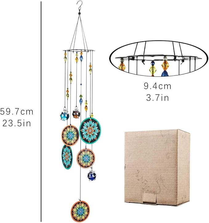 YUFENG Wind Chimes Outdoor Decor, Metal Memorial Windchimes Hanging Decoration for Garden Home Yard and Christmas Tree, 23.5'' Metal Flower Ornament Christmas Decor