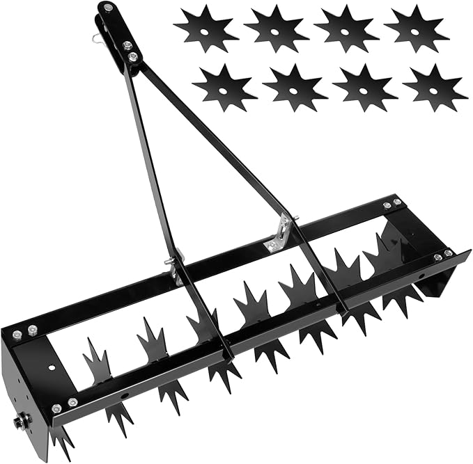 35" Tow Behind Lawn Plug Aerator with Universal Hitch, Lawn Aerator Tow Behind with 40 Galvanised Steel Tines, Designed to Pull Behind Lawn & Garden Tractors