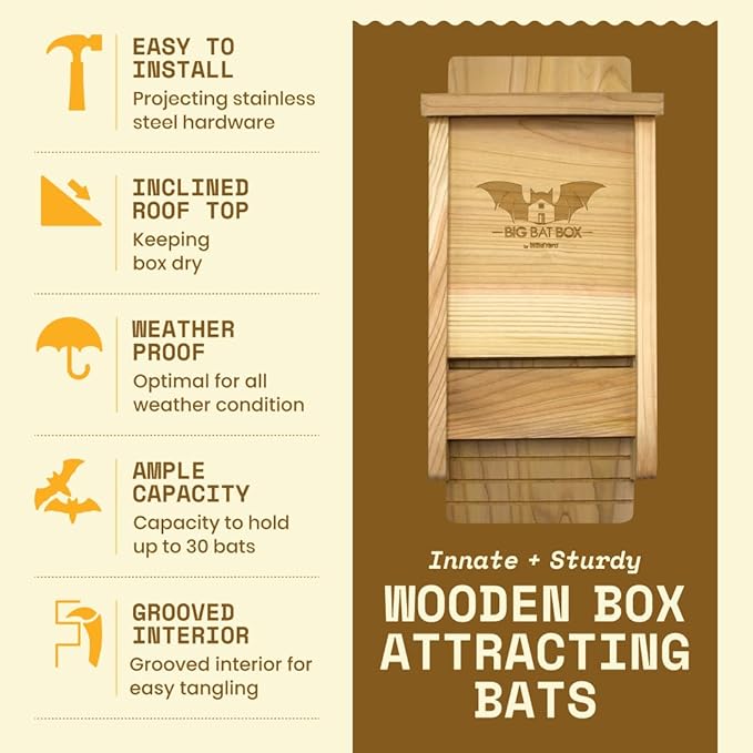 BIGBATBOX - Complete Bat House for Outdoors - Clean Backyard from Mosquitoes - No Interior Paint - One-Chamber Design - Easy to Hang - Bat Houses for Outdoors