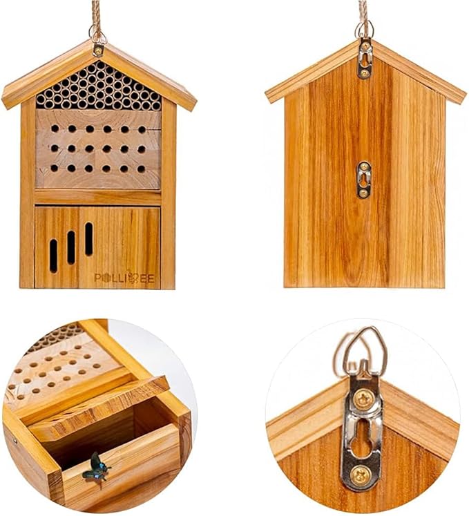 Mason Bee House -Wax Coated Mason House for The Garden, Natural Handmade Wooden Waterproof Mason Home, Attracts Peaceful Bee Pollinators,Native Mason Bee Habitat