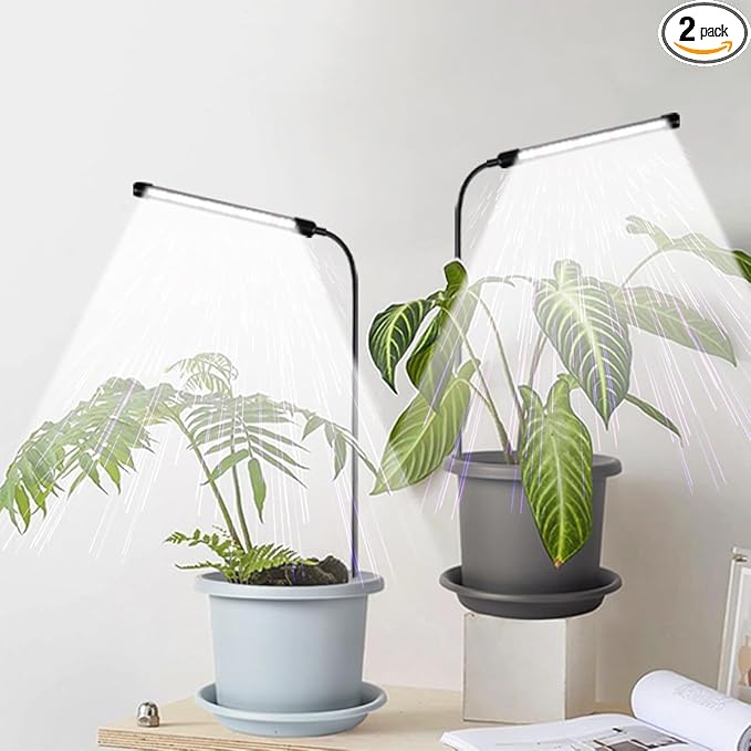 Grow Light 2 Pack, 6000K Full Spectrum Gooseneck Growing Lamp for Indoor Bonsai Pot Mini Micro Greens Mini Plants, Dimmable & Auto Timer 4 8 12H