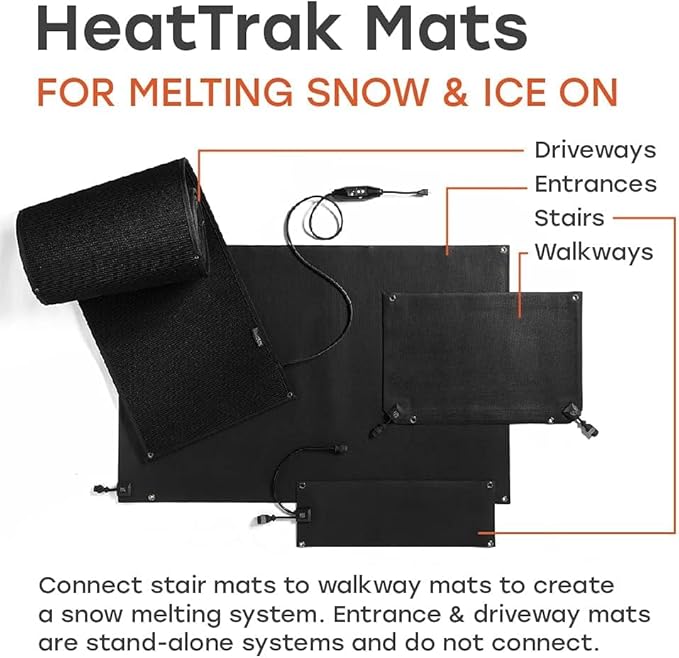 HeatTrak Heated Snow Melting Mat with Power Unit - Heated Outdoor Mats for Walkways - Electric Snow Melting Mats for Decks and Sidewalks - No-Slip Snow and Ice Melt Heated Sidewalk Mat (20” x 30")