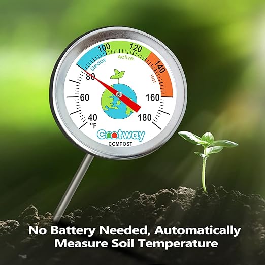 Compost Thermometer - 16 Inch Stem, Waterproof Soil Temperature Gauge for Composting, Stainless Steel, with Temperature Guide(40-180 ℉)
