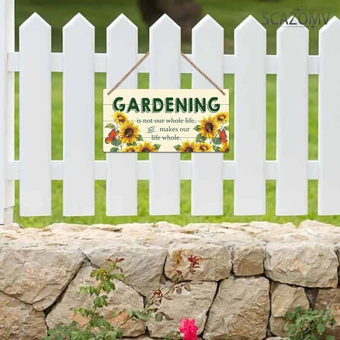 SCAZOMV Garden Sign Decor, Gardening Is Not Our Whole Life But Makes Our Life Whole, Funny Outdoor Decorative For Garden Patio Farmhouse, Potting Shed She Shed Wooden Hanging Plaque 5"X 10"