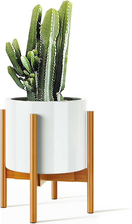 MUDEELA Plant Stand for Indoor Plants: Adjustable Width Fits 8-12 Inch Pots - Mid-century Modern Bamboo Plant Stand - 14.5 Inch Single Tier Small Floor Plant Holder, Pale Brown, 1 Pack (Without Pot)