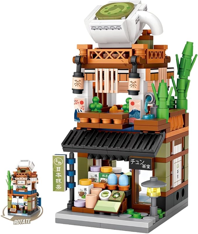 Japanese City Street View Matcha Shop, MOC Creative Mini Building Blocks House Set 379 pcs, Simulation Architecture Construction Toy, Gifts Idea for Kids Adults (1656)