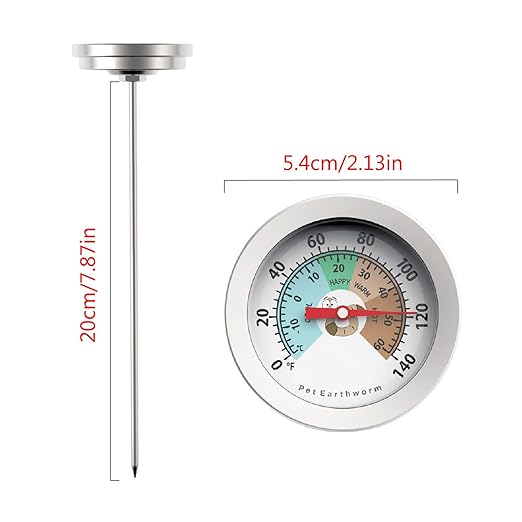 8 Inch Long Stem Soil Compost Thermometer Stainless Steel Temperature Probe 40-180°f Gauge for Backyard Gardening Farming Seeding Transplanting No Battery Needed