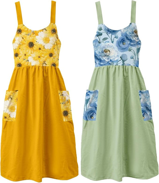 Uaussi Cotton Linen Apron Cross Back Work Apron for Women with Pockets Pinafore Dress X Cross Halter Apron for Chef Gardening