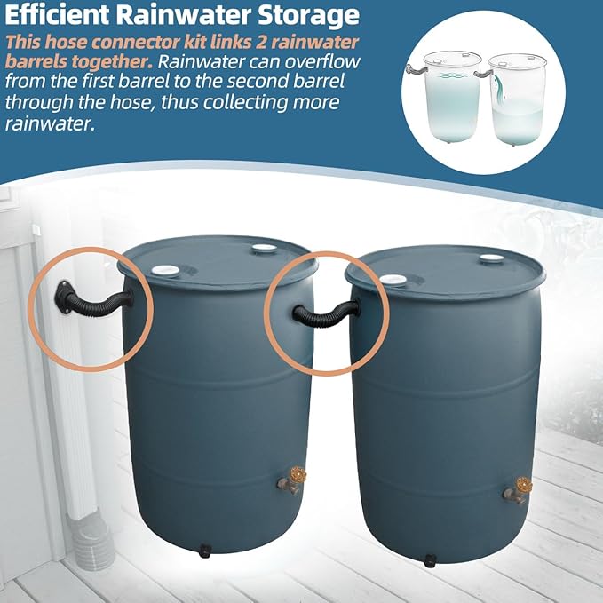 1.25" Diameter Rain Barrel Connector Hose Connect Downspout Diverter to Rainwater Barrel or Link 2 Rain Water Barrels to Store More Water for Home Garden Outdoor Chores