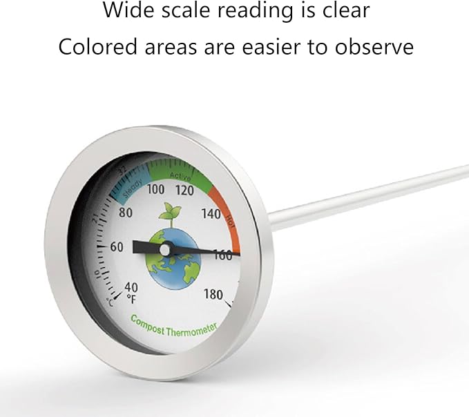 Soil Testing Thermometer 20Inch Stem Compost Soil Thermometer Garden Backyard 10~76°C 40°F~180°F Compost Thermometer