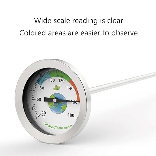 Soil Testing Thermometer 20Inch Stem Compost Soil Thermometer Garden Backyard 10~76°C 40°F~180°F Soil Thermometer For Lawn, Earthworm Regular St