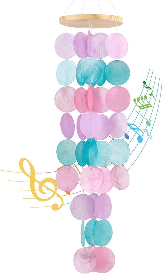 Wind Chimes for Outside - Handcrafted Purple Pink Capiz Shells Windchime Coastal Style Decor for Indoor/Outdoors, Garden Decor, Great Gift for Women, Wind Chimes Lovers and More