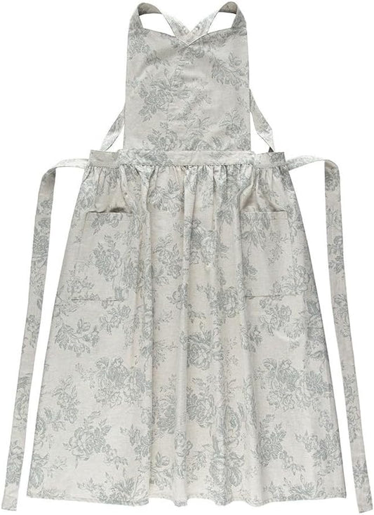 Adult Kitchen Apron Floral Cotton Waterproof Adjustable Apron Cooking Baking Garden Chef Apron with Pocket