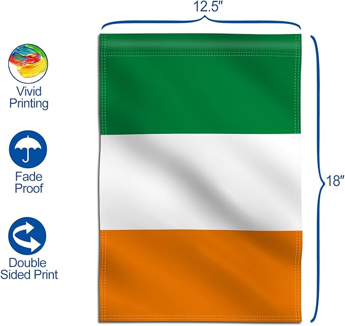 Anley Double Sided Premium Garden Flag, Ireland IE Decorative Garden Flags Irish Flag for Home Decor - Weather Proof & Double Stitched Yard Flags - 18 x 12.5 Inch