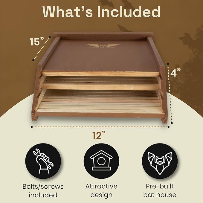 BIGBATBOX Wooden Large Bat House for Outdoors - 2 Chamber, Brown, Fits Up to 75 - Proven Backyard Bat Box Kit Design for Attraction
