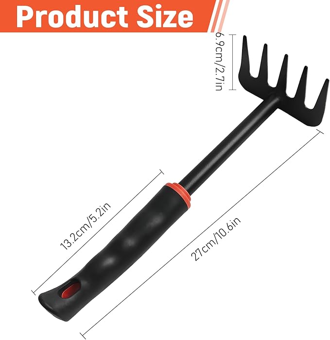 Small Garden Rake, Hand Rake & Cultivator Tool with Non-Slip Handle – Hand Weeder for Weeding, Tilling Soil, Planting