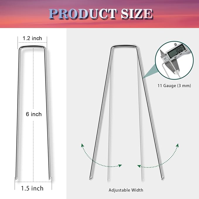 Gtongoko 50 Pack Galvanized Landscape Staples, Garden Stakes, Tent Stakes, Plant Cover Stakes 6 Inch for Landscaping Securing Weed Barrier Fabric, Irrigation Tubing, Holding Fence