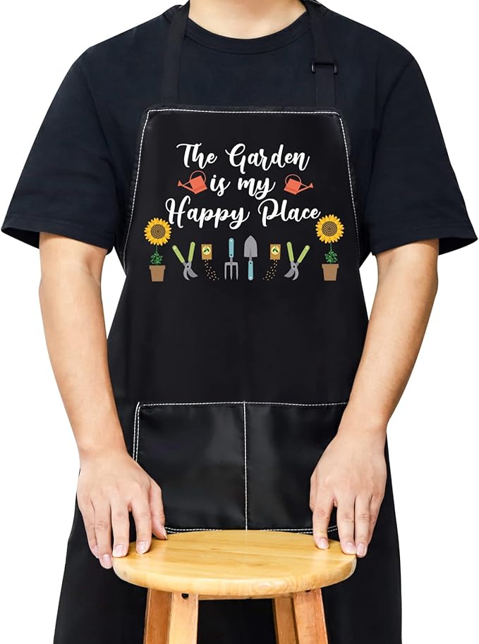 WZMPA Gardening Apron With Pockets Gardener Gifts The Garden Is My Happy Place Adjustable Apron For Gardener Florist