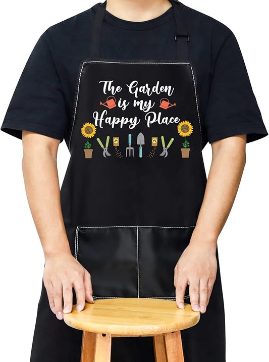 WZMPA Gardening Apron With Pockets Gardener Gifts The Garden Is My Happy Place Adjustable Apron For Gardener Florist