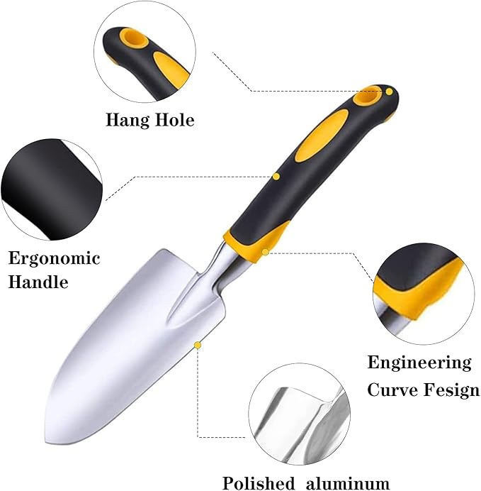 Cuayaes Garden Trowel Hand Shovel, Small Gardening Tools Aluminum Heavy Duty Garden Spade with Ergonomic Handle for Digging, Weeding, Planting, Transplanting