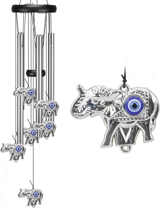 Wind Chimes Outdoor, Elephant Gifts for Women, Outdoor/Indoor Decorations for Patio, Porch, Garden Decor, and Backyard (Evil Eye Elephant)