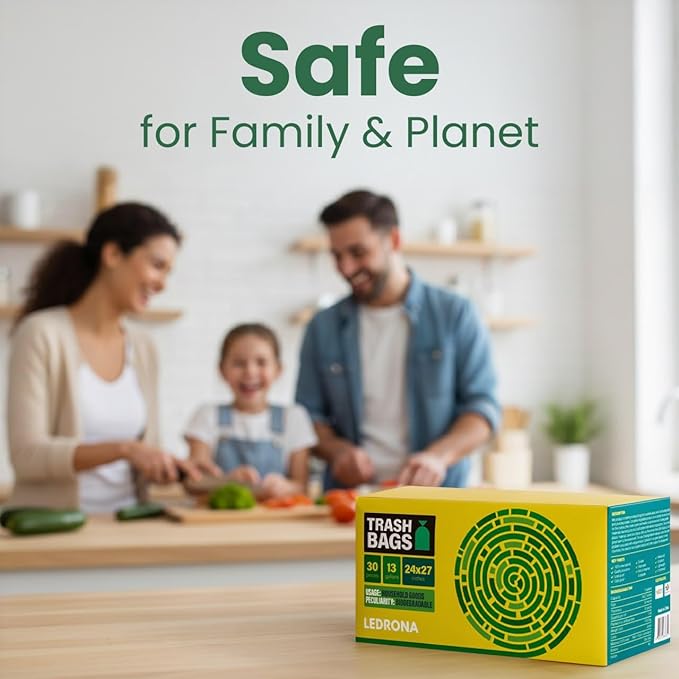 30 Compostable Trash Bags - 13 Gallon Garbage Bags for Kitchen Bin - Unscented, Leak Proof, Extra Strong - Disposable Food Waste Basket Liners - Certified by BPI & OK compost HOME by TÜV AUSTRIA