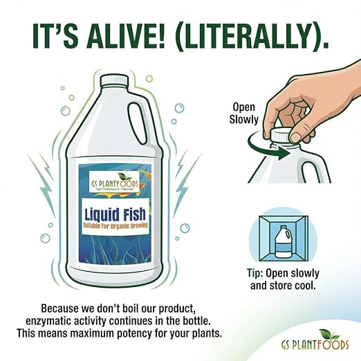 GS Plant Foods Liquid Fish Fertilizer - Organic Material Review Institute Listed (1 Quart) – Natural Hydrolyzed Fish Fertilizer for Gardens, Lawns & Container Growing