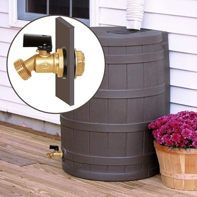 Joywayus Brass Water Container/Rain Barrel Spigot 3/4" GHT to 1/2" Male Threaded Quarter Turn Ball Valve with Bulkhead Fitting, Suitable for Garden Hose Thread Connection (Pack of 2)