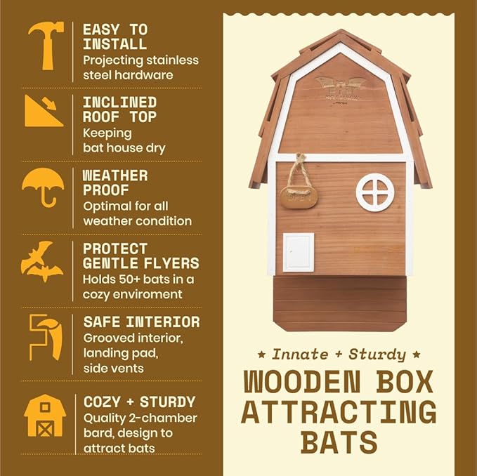 Big Bat Box - Bat Barn Junior 2 Chamber, Compact Bat House for Outside - Artificial Roost Kit for Wall-Mount - Bat Houses for Backyards