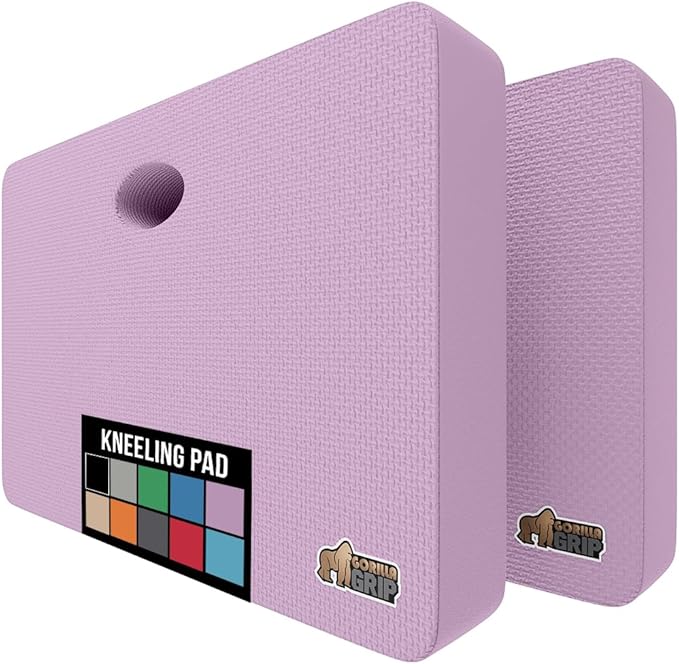 GORILLA GRIP Extra Thick Patent Pending Supportive Foam Kneeling Pad, 2 PK, Large Cushion Knee Pads for Gardening, Baby Bath, Dirt and Water Resistant, Workout and Garden Supplies, 17.5x11 Purple