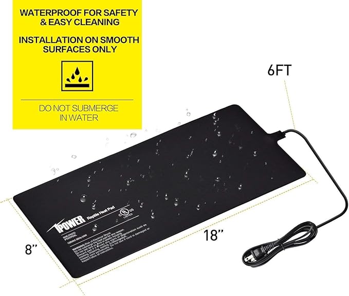 iPower Reptile Heat Pad Under Tank Terrarium Warmer Heating Mat for Turtle, Lizard, Frog, Snake, Reptile, and Other Small Animals, 8X18 Inch, 24W, 2 Pack