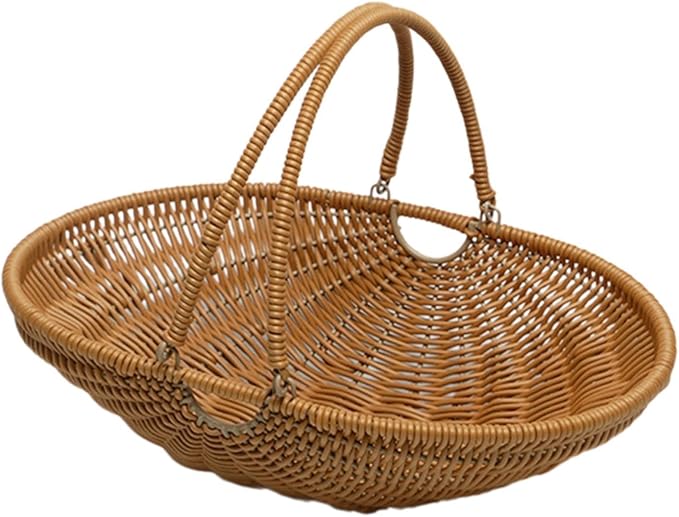 MYCENSE Wicker Picnic Storage Basket with Foldable Handle, PP Woven Empty Picnic Baskets, Sturdy Iron Wire Frame, Versatile Harvest Basket for Camping, Beach, Park, Halloween, A 33.5x24.5x8cm