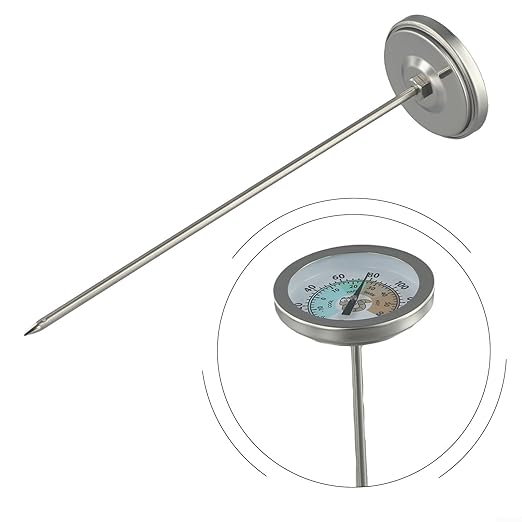 Stainless Steel Compost Soil Thermometer,with 200mm Probe for Garden Outdoor Plant Care Temperature Range 40°F-180°F(earthworms)