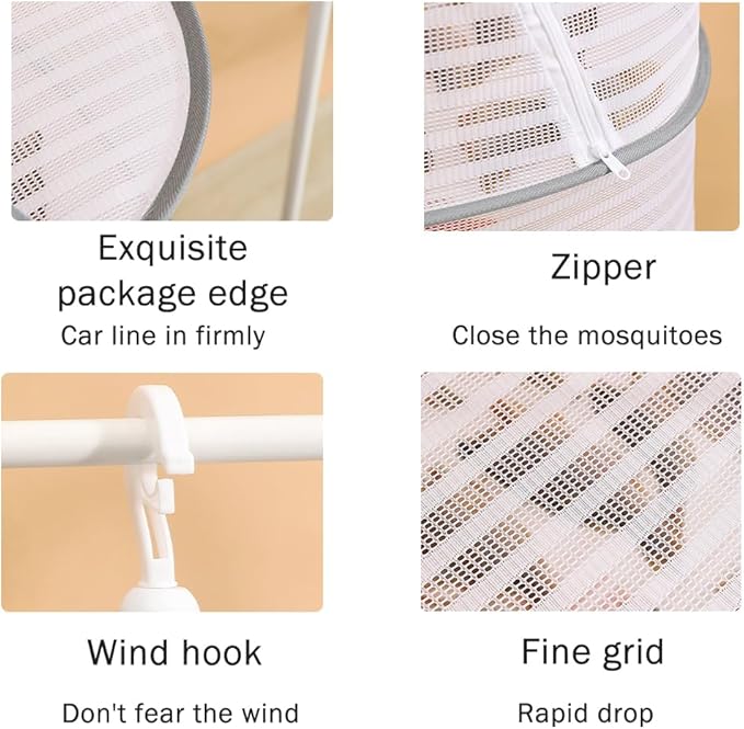 Herb Drying Rack, 3 Layer Foldable Hanging Mesh Net with Zipper, Collapsible Food Drying Fish Hanging Basket Dryer Net for Buds, Fruits, Vegetables, Herbs, Fish, Clothes, Doll(Size:M)