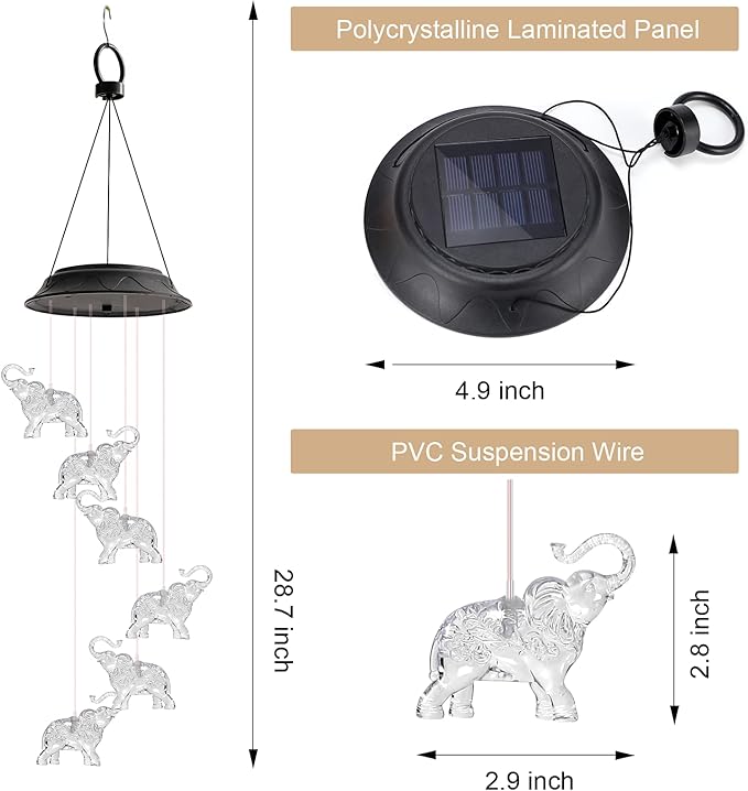 Birthday Gifts for Women Mom Grandma, Gardening Gifts for Women, Elephant Solar Wind Chimes for Outside, Wind Chimes Outdoor Waterproof, Solar Lights Outdoor Decorative for Garden Patio Yard