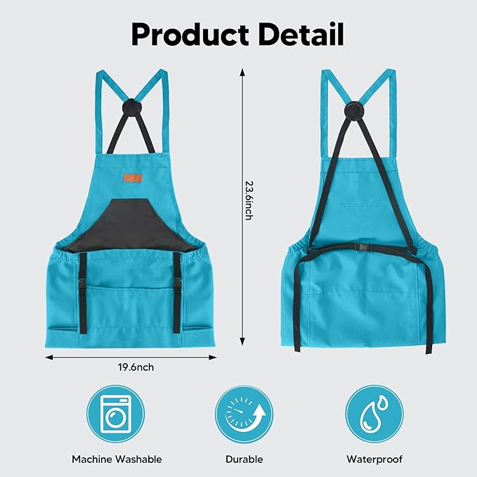 Garden Apron,Harvest Apron with Multi-pocket for Men Women, Adjustable Cross-Back Straps, Gardening Gifts for Mom,Dad