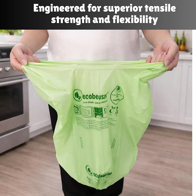 1.6 Gallon 100% Compostable Food Scrap Bags Handle Tie (120 Bags) Small Trash Bags Kitchen Garbage Bags US BPI Certified TUV OK Compost Home Certified Meeting ASTM D6400 (120 ct.)
