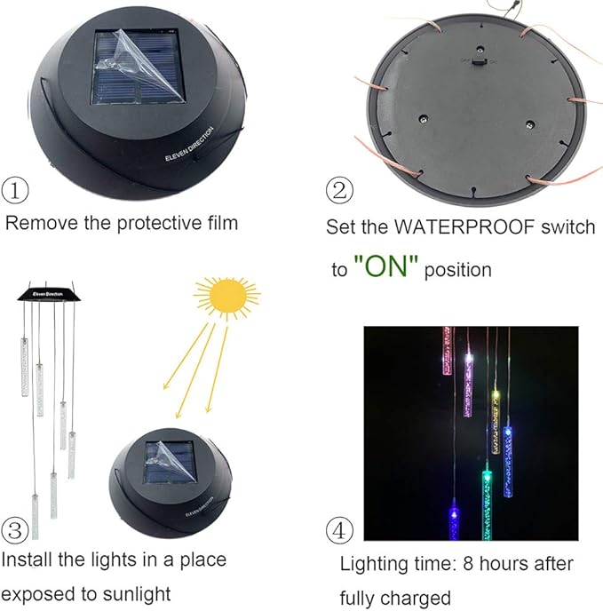Solar Wind Chimes Auto Chang Colors,Gifts for Mom Women,Outdoor Waterproof Decorations Acrylic Mobile for Garden Yard Lawn Patio