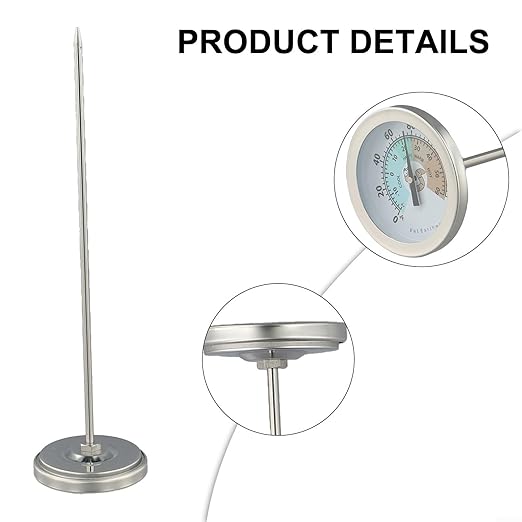 Stainless Steel Compost Soil Thermometer,with 200mm Probe for Garden Outdoor Plant Care Temperature Range 40°F-180°F(earthworms)