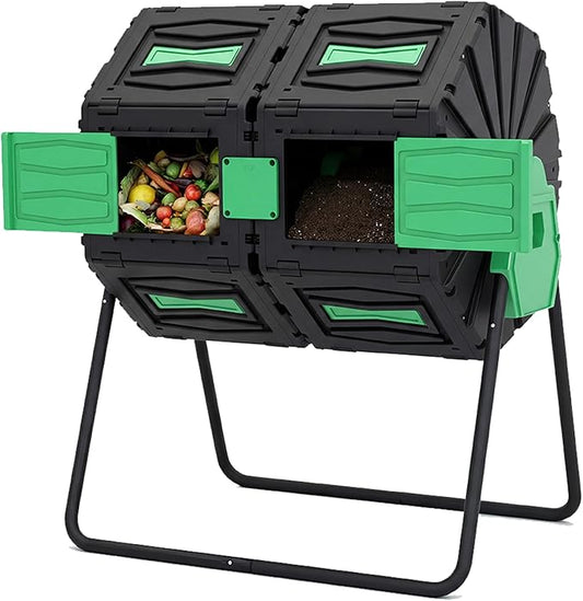 Dual Chamber Compost Tumbler, 45 Gallon Large Capacity 360° Rotating Composting Bin, BPA-Free Heavy Duty Composter with Easy Assembly, 38" Height Compost Bin Outdoor for Food Scraps Garden Yard Waste