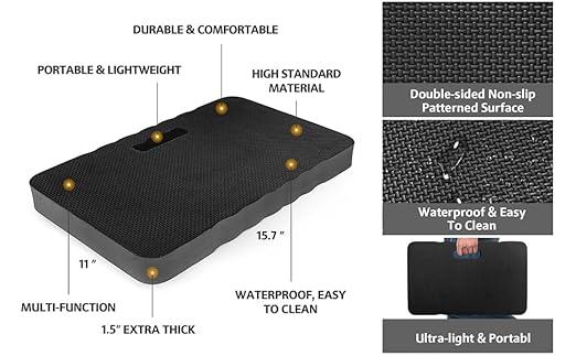 HOOPLE Extra Thick Kneeling Pad, Soft Foam Kneeling Cushion, Waterproof Gardening Knee Pads, Lightweight Knee Mat for Bathing, Workout Supplies, Exercise Yoga, Garden Work Gifts (Black 17.5 x 11 x 1.5 in)